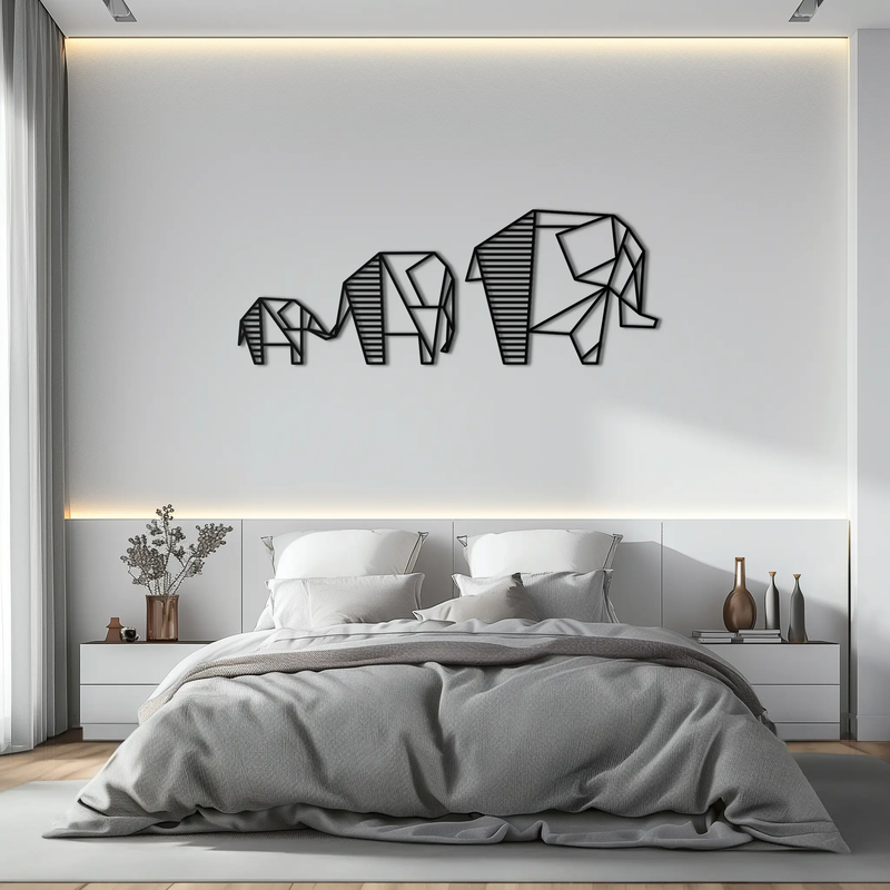 Geometric Elephant Family Metal Wall Art - Modern Minimalist Decor- KAF166 by Enova Art