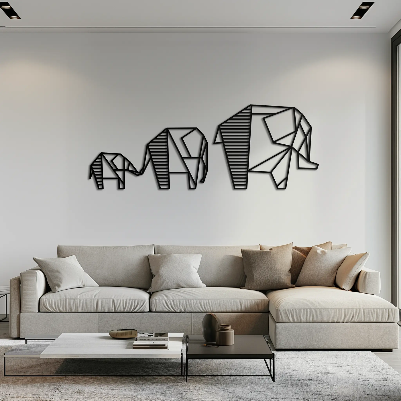 Geometric Elephant Family Metal Wall Art - Modern Minimalist Decor- KAF166 by Enova Art