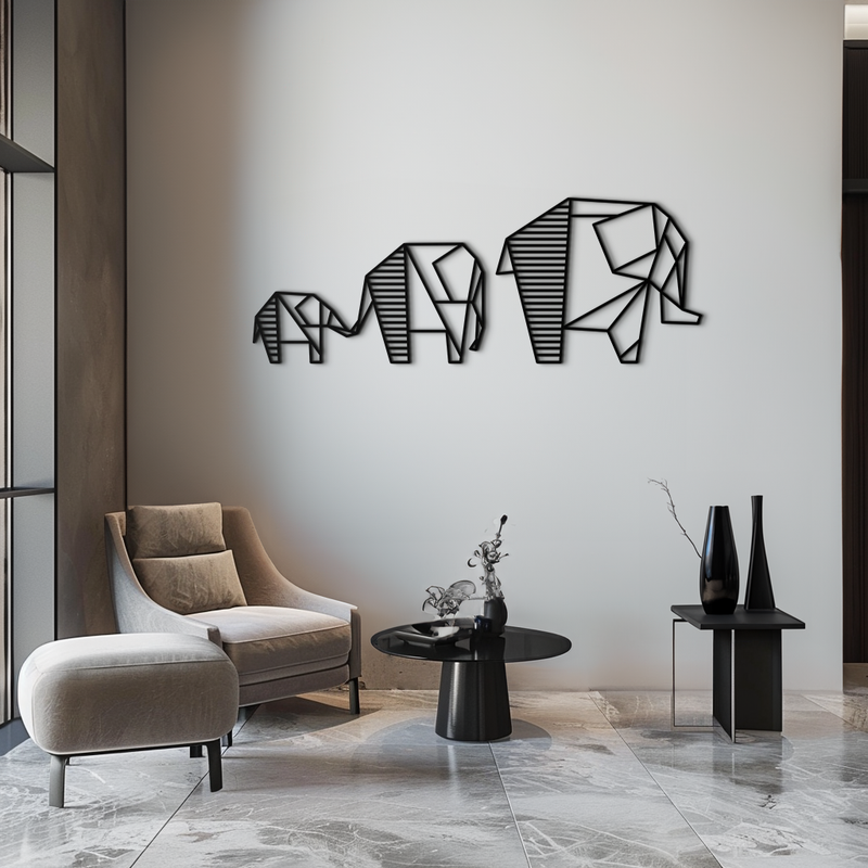 Geometric Elephant Family Metal Wall Art - Modern Minimalist Decor- KAF166 by Enova Art