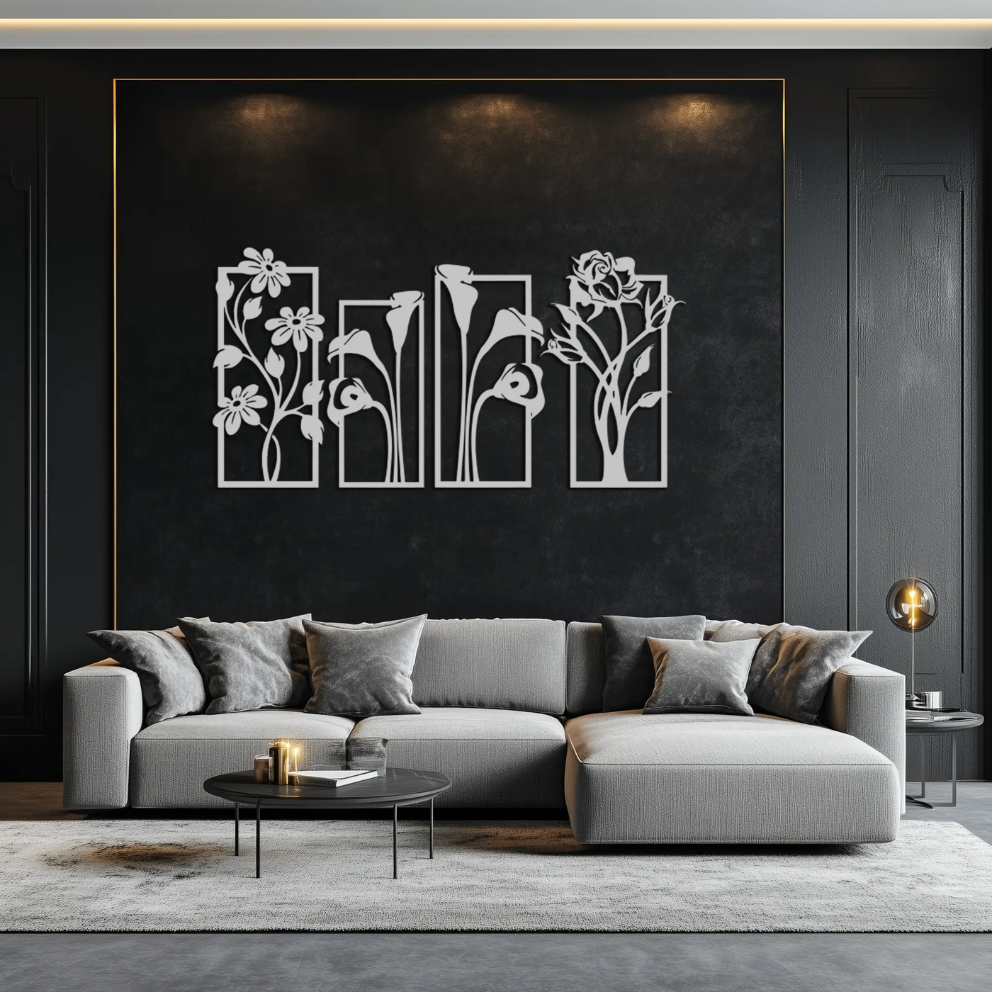Floral Metal Wall Art - Elegant Botanical Panel Set- KAF167 by Enova Art