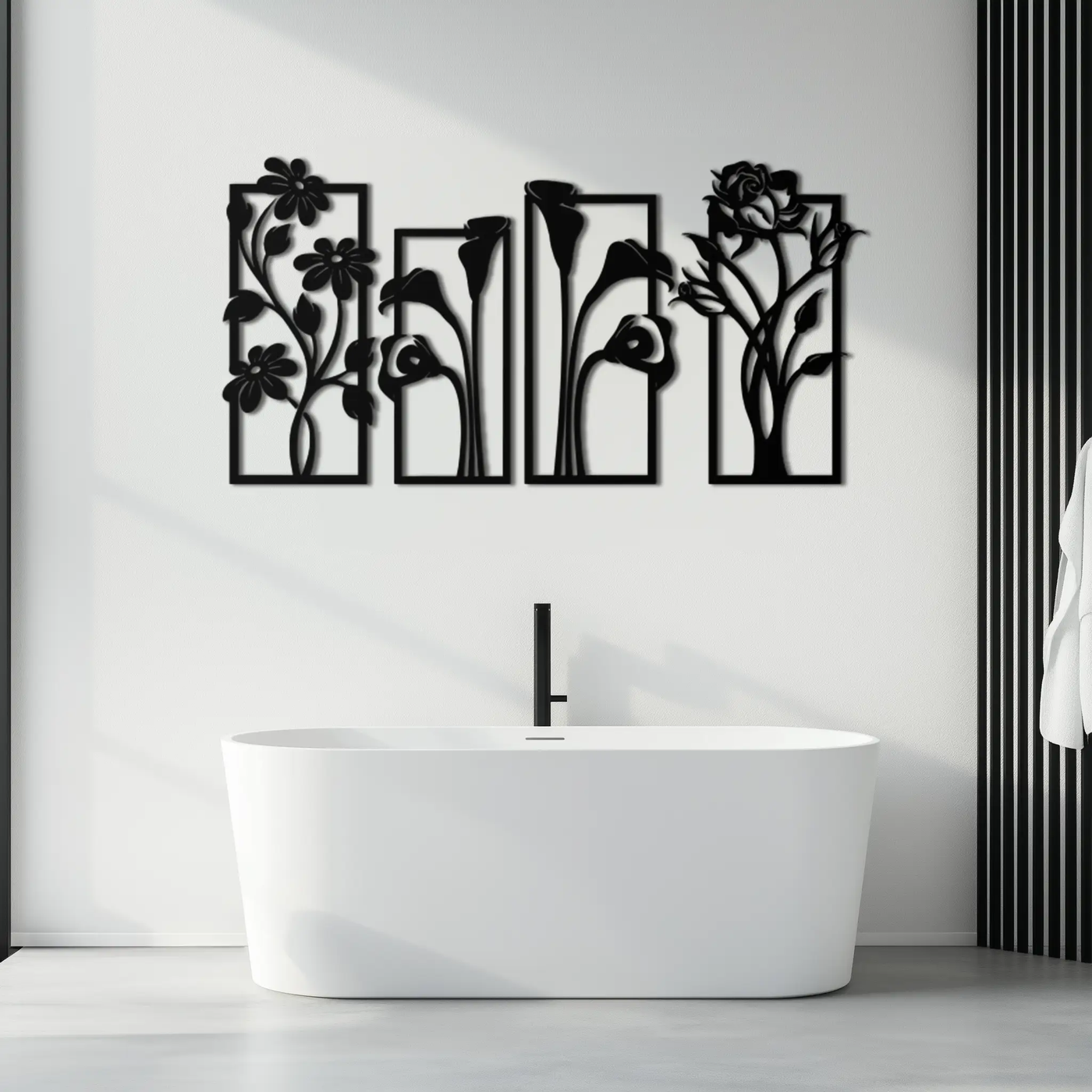 Floral Metal Wall Art - Elegant Botanical Panel Set- KAF167 by Enova Art