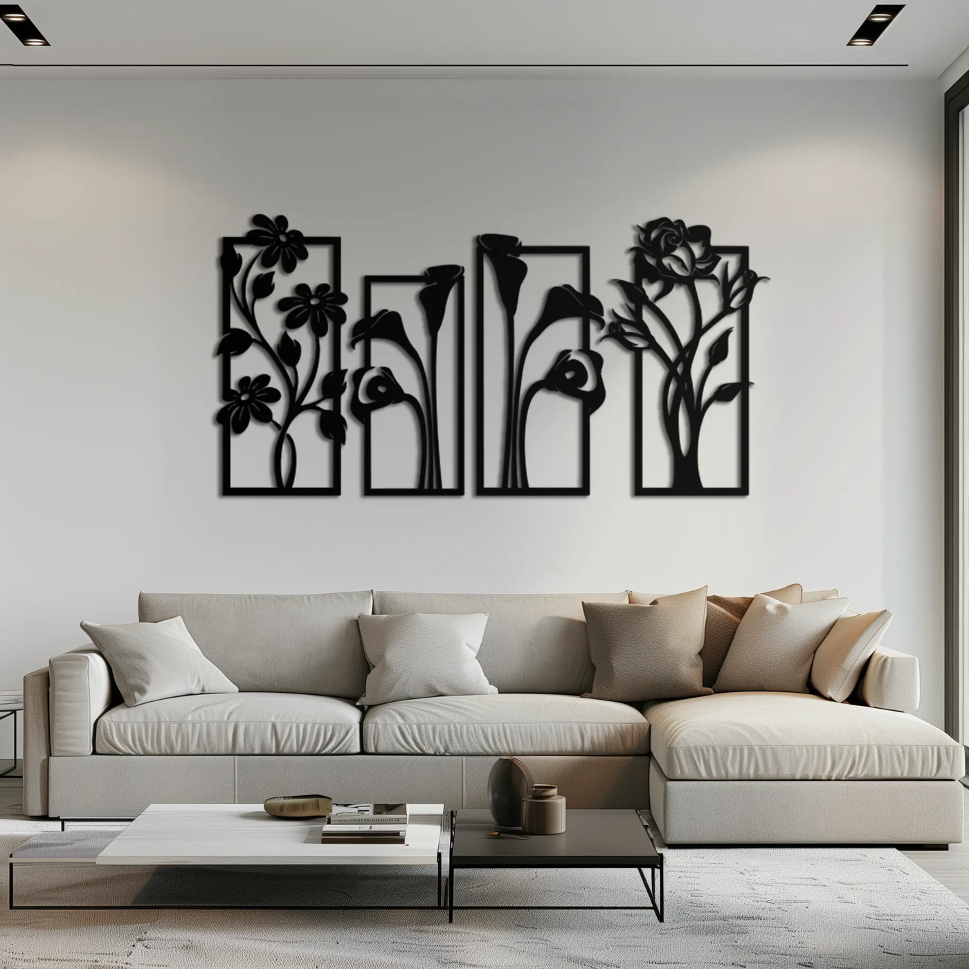 Floral Metal Wall Art - Elegant Botanical Panel Set- KAF167 by Enova Art