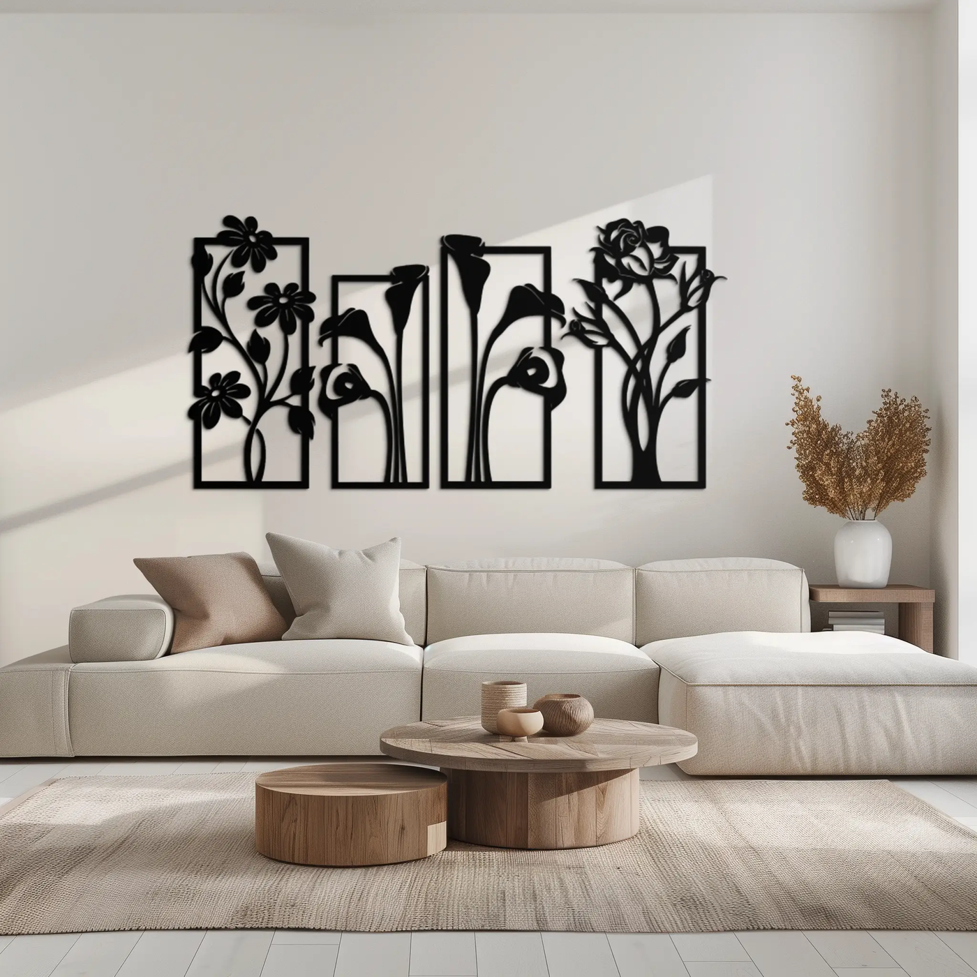 Floral Metal Wall Art - Elegant Botanical Panel Set- KAF167 by Enova Art