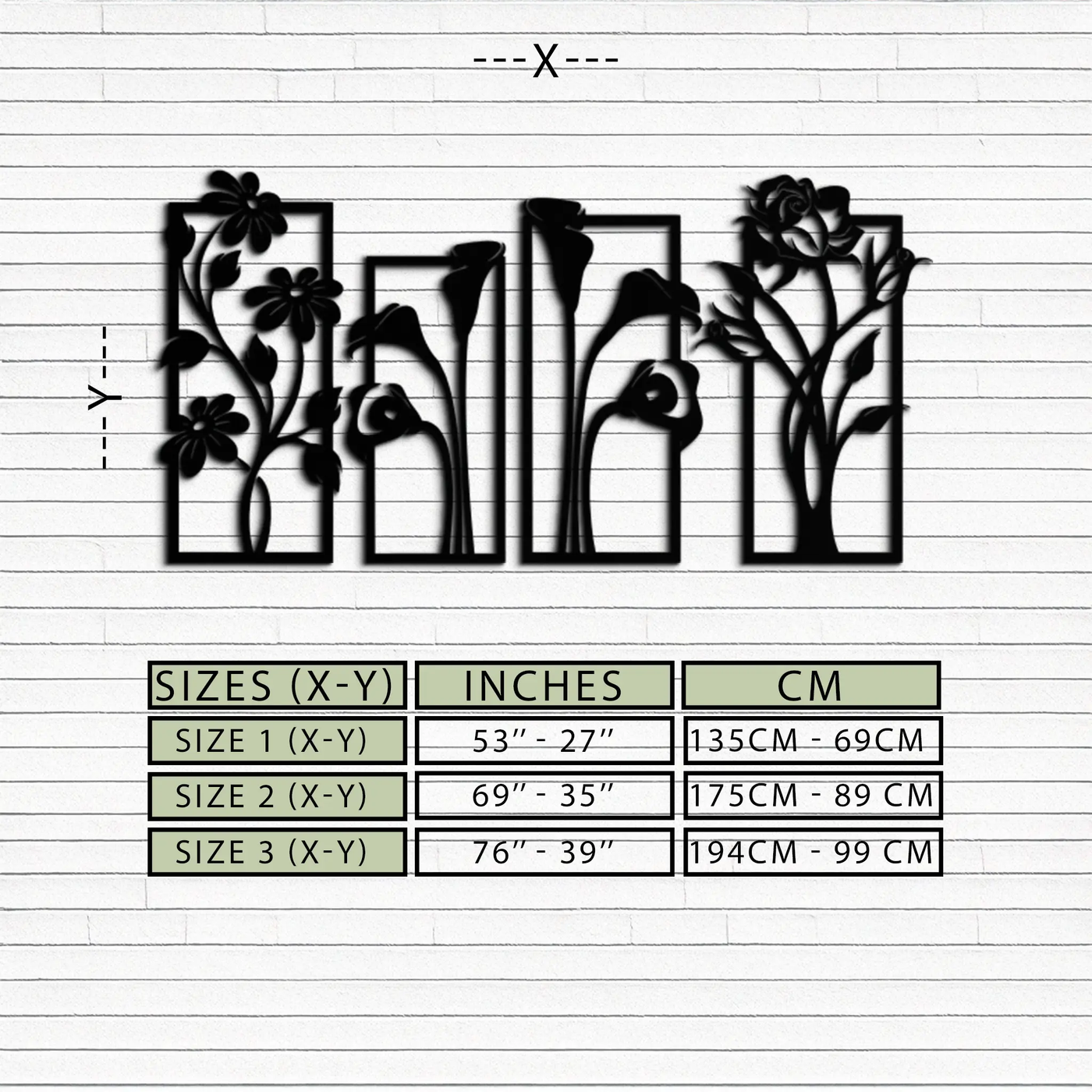 Floral Metal Wall Art - Elegant Botanical Panel Set- KAF167 by Enova Art
