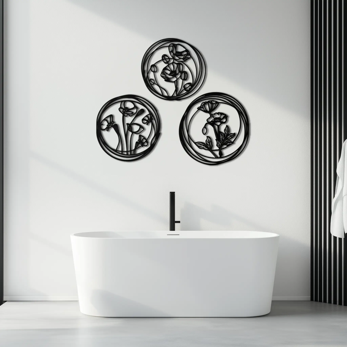 Floral Trio Metal Wall Art - Modern Botanical Circle Wall Decor- KAF168 by Enova Art