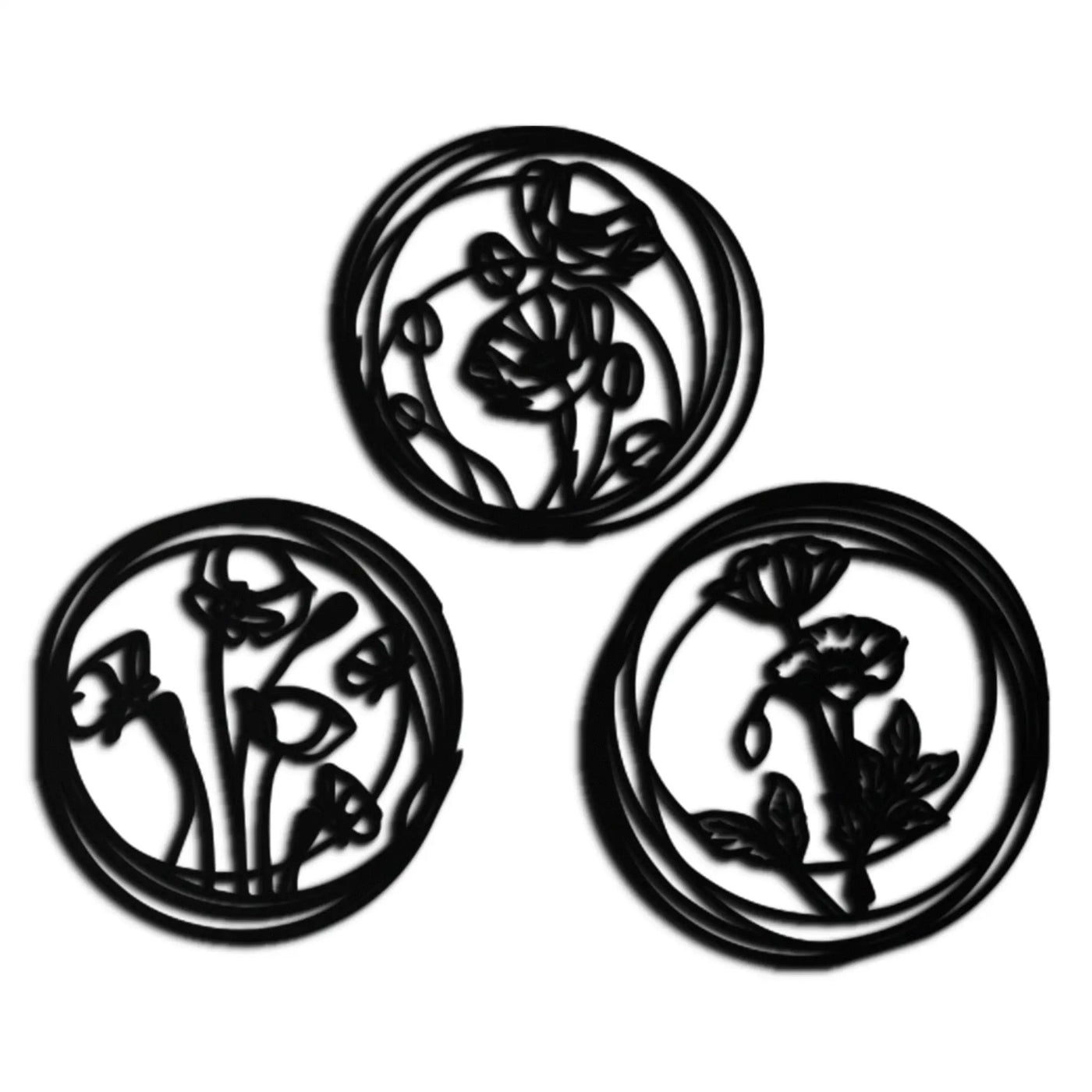 Floral Trio Metal Wall Art - Modern Botanical Circle Wall Decor- KAF168 by Enova Art