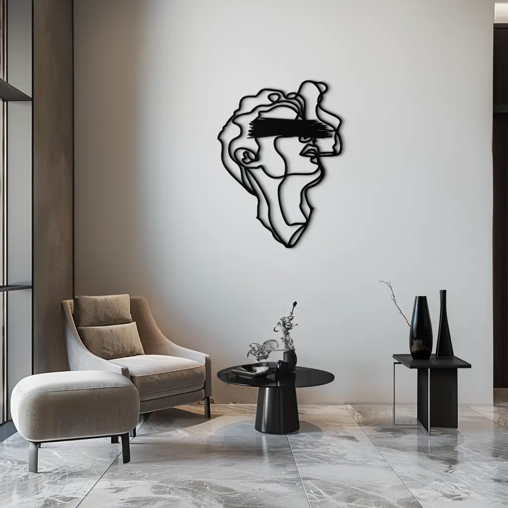Blindfolded Men Metal Wall Art - Abstract Minimalist Line Art Decor- KAF170 by Enova Art