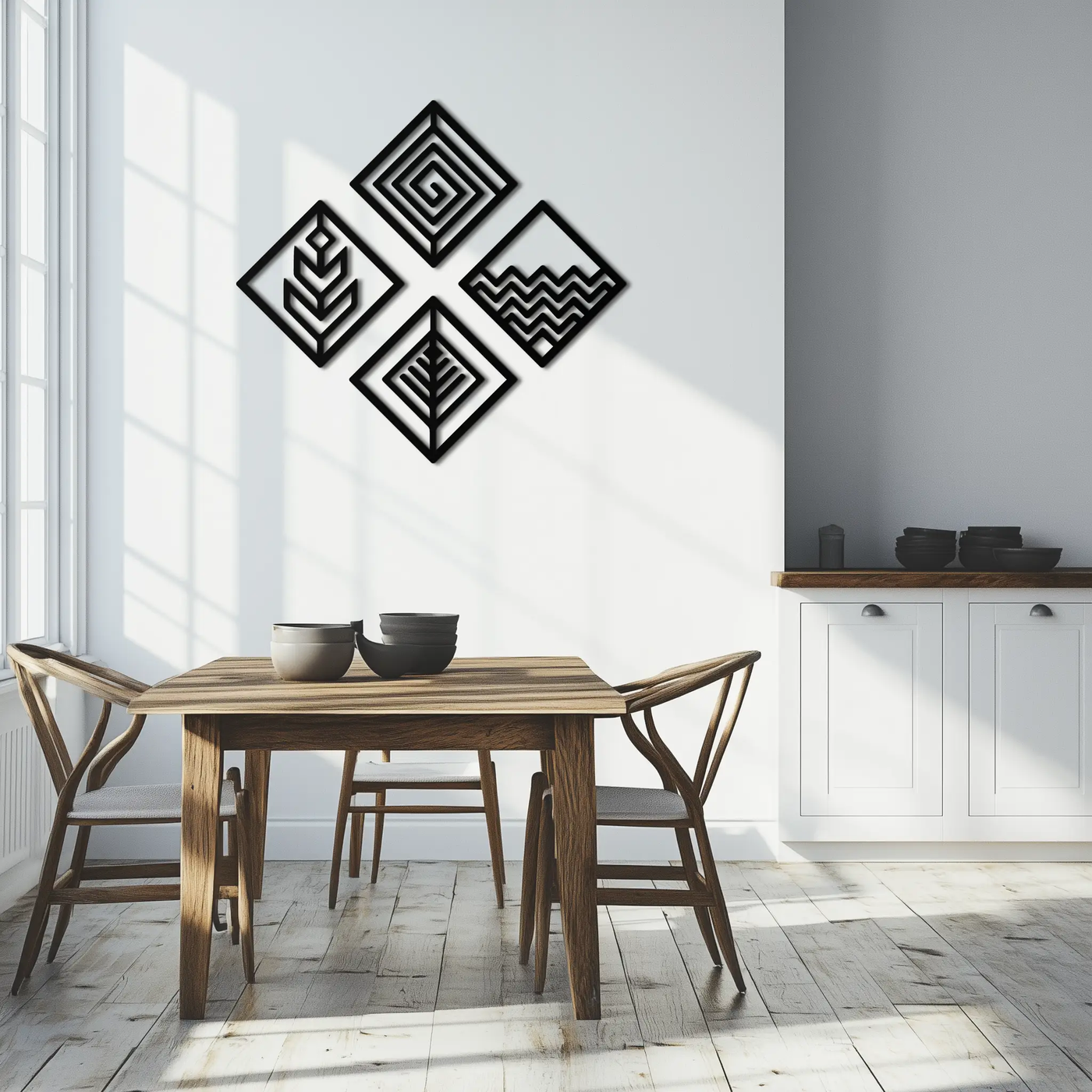Four Elements Metal Wall Art - Modern Geometric Nature Decor- KAF173 by Enova Art
