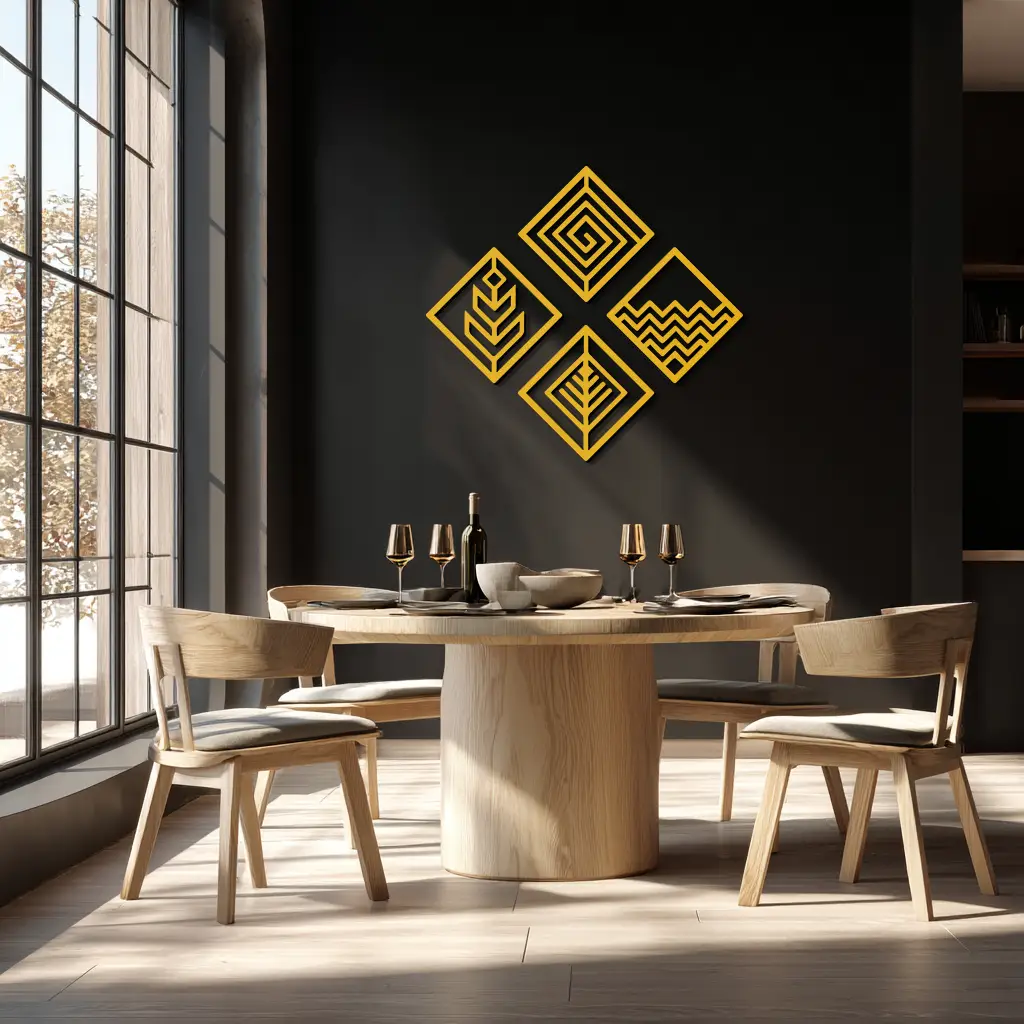Four Elements Metal Wall Art - Modern Geometric Nature Decor- KAF173 by Enova Art