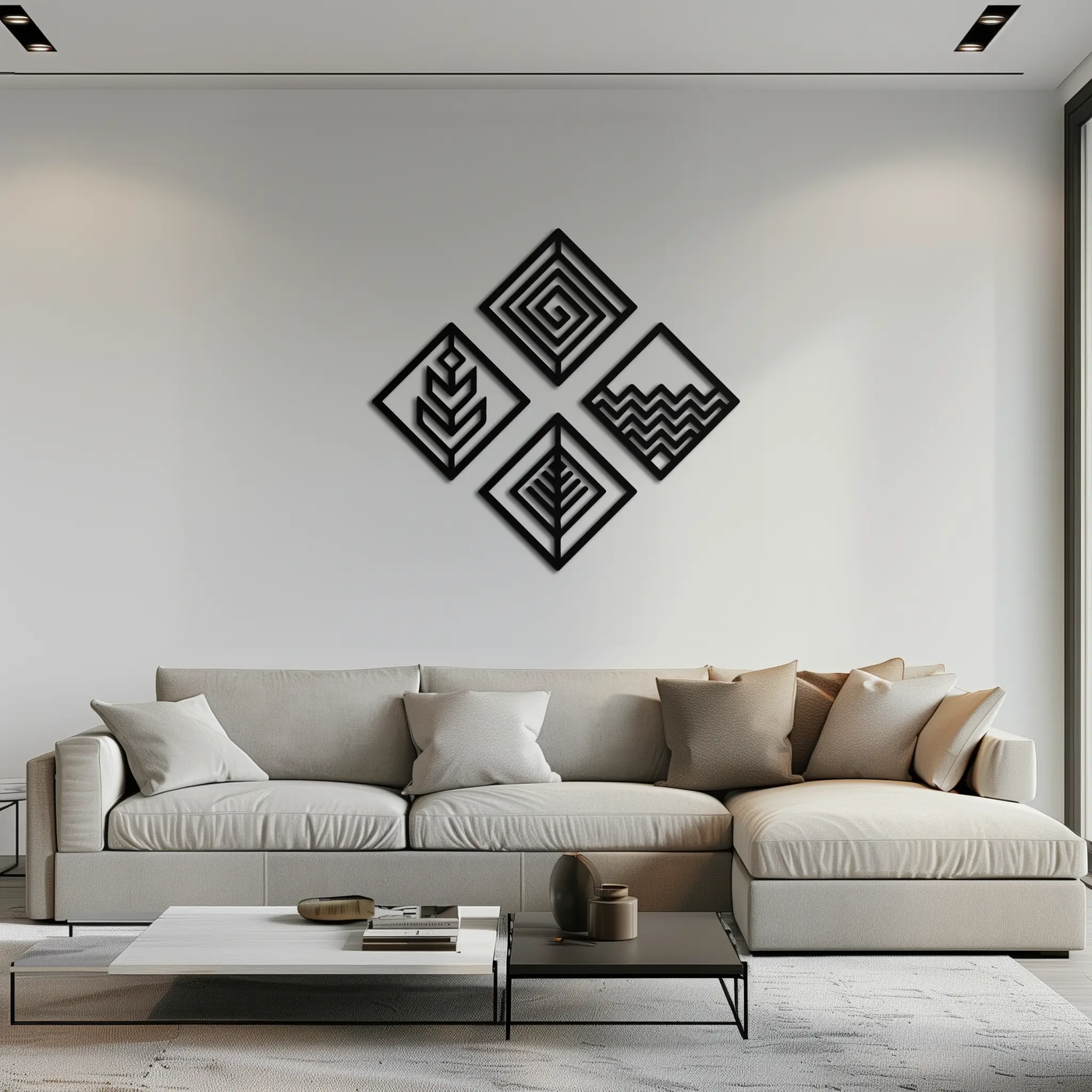 Four Elements Metal Wall Art - Modern Geometric Nature Decor- KAF173 by Enova Art