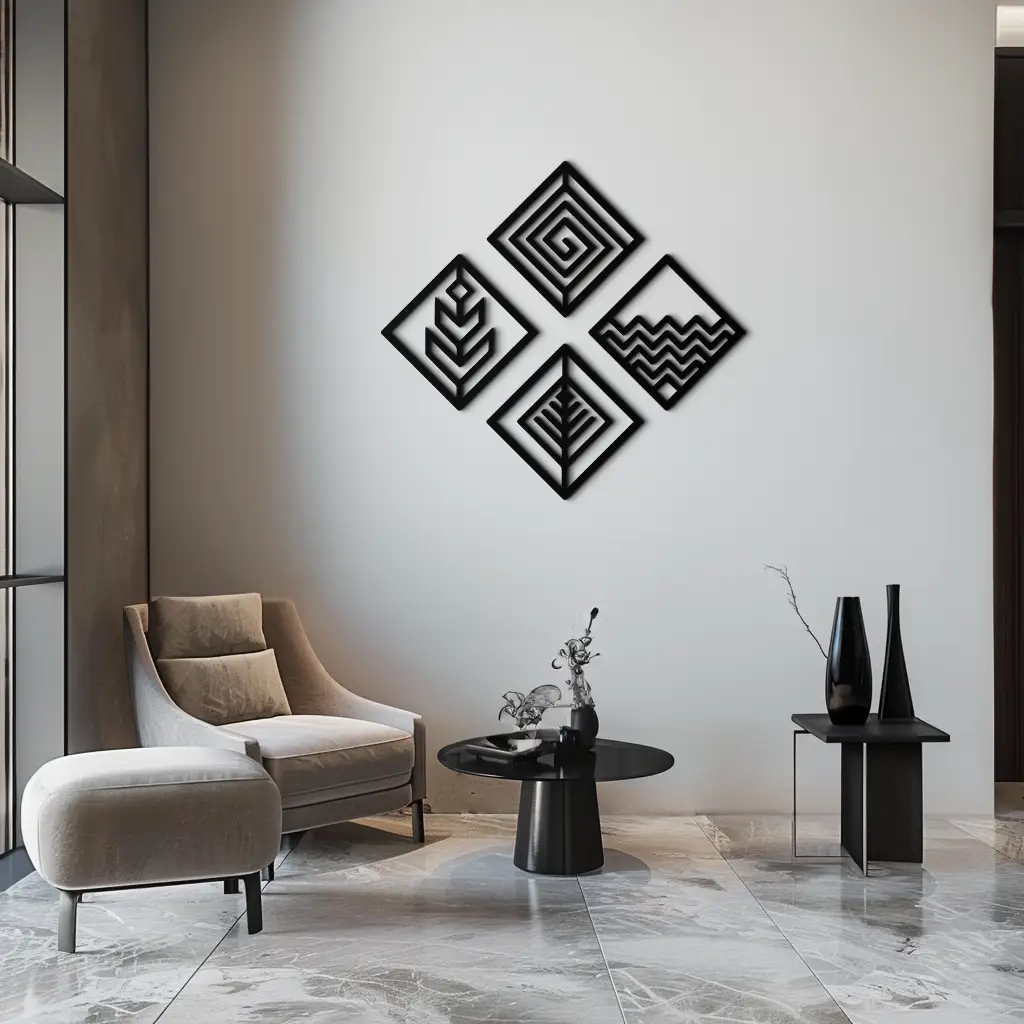 Four Elements Metal Wall Art - Modern Geometric Nature Decor- KAF173 by Enova Art