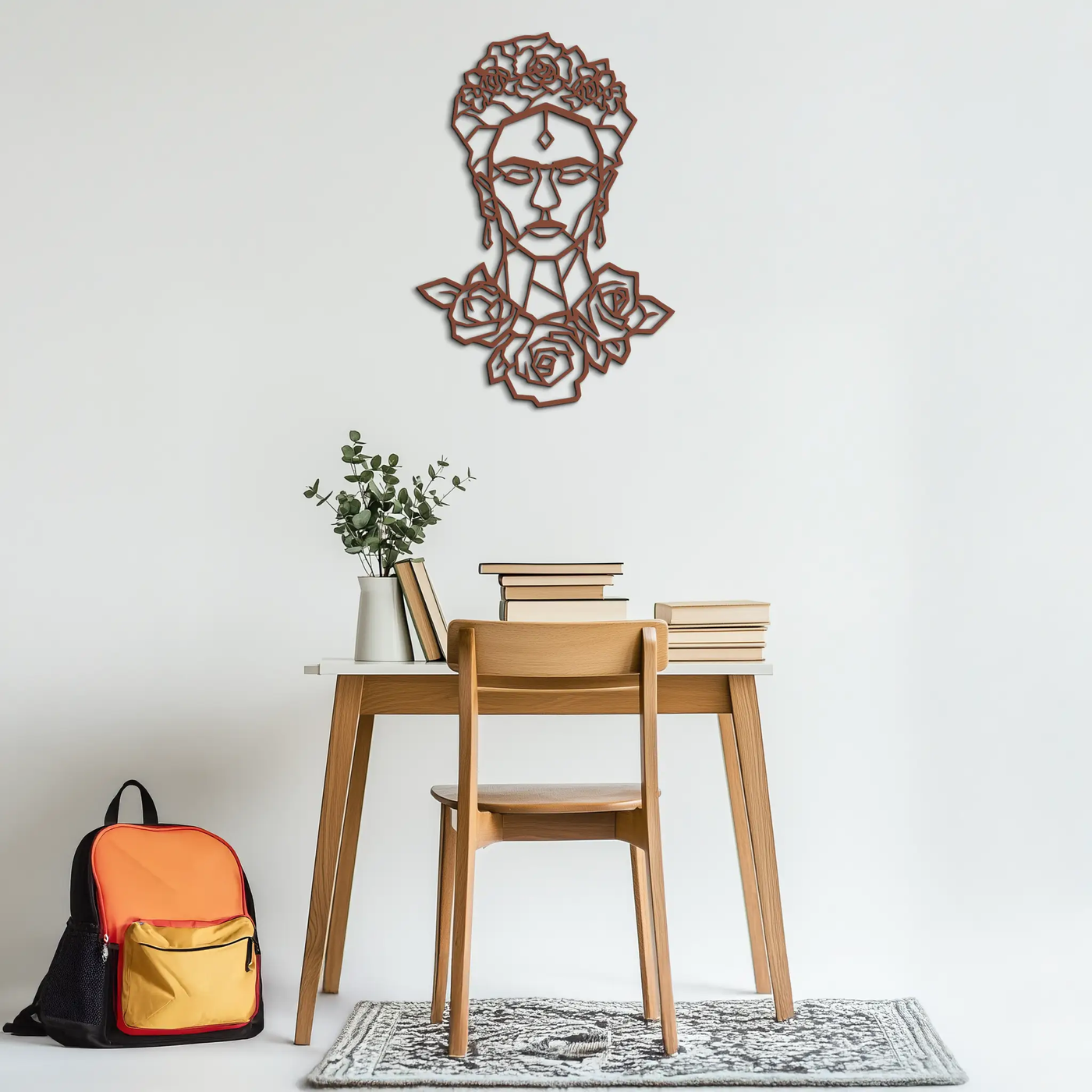 Frida Kahlo Metal Wall Art - Geometric Floral Portrait- KAF174 by Enova Art