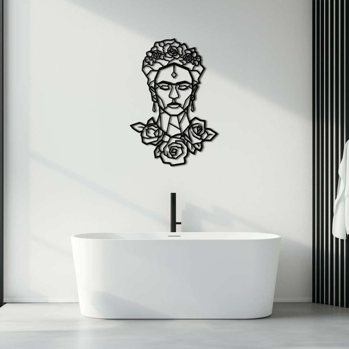 Frida Kahlo Metal Wall Art - Geometric Floral Portrait- KAF174 by Enova Art