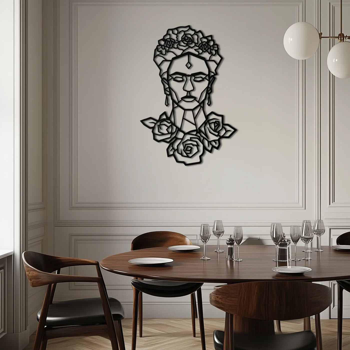 Frida Kahlo Metal Wall Art - Geometric Floral Portrait- KAF174 by Enova Art