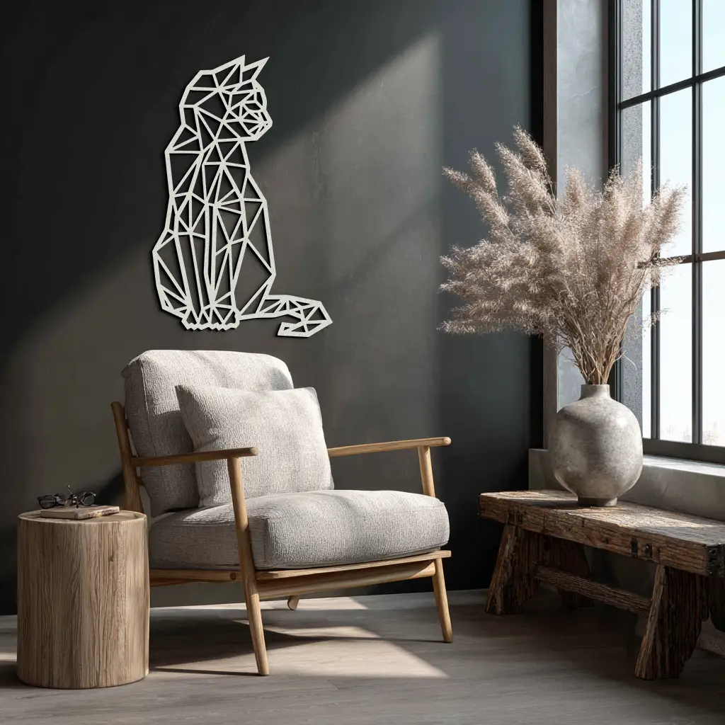 Geometric Cat Metal Wall Art - Modern Feline Home Decor- KAF176 by Enova Art