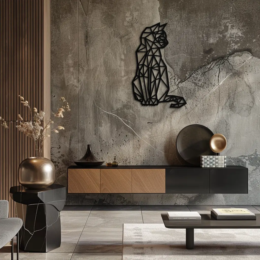 Geometric Cat Metal Wall Art - Modern Feline Home Decor- KAF176 by Enova Art