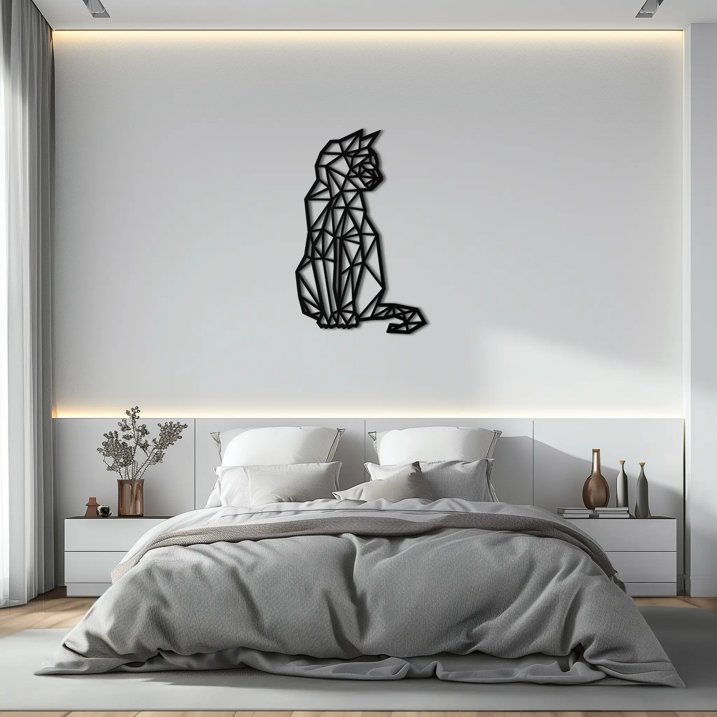 Geometric Cat Metal Wall Art - Modern Feline Home Decor- KAF176 by Enova Art