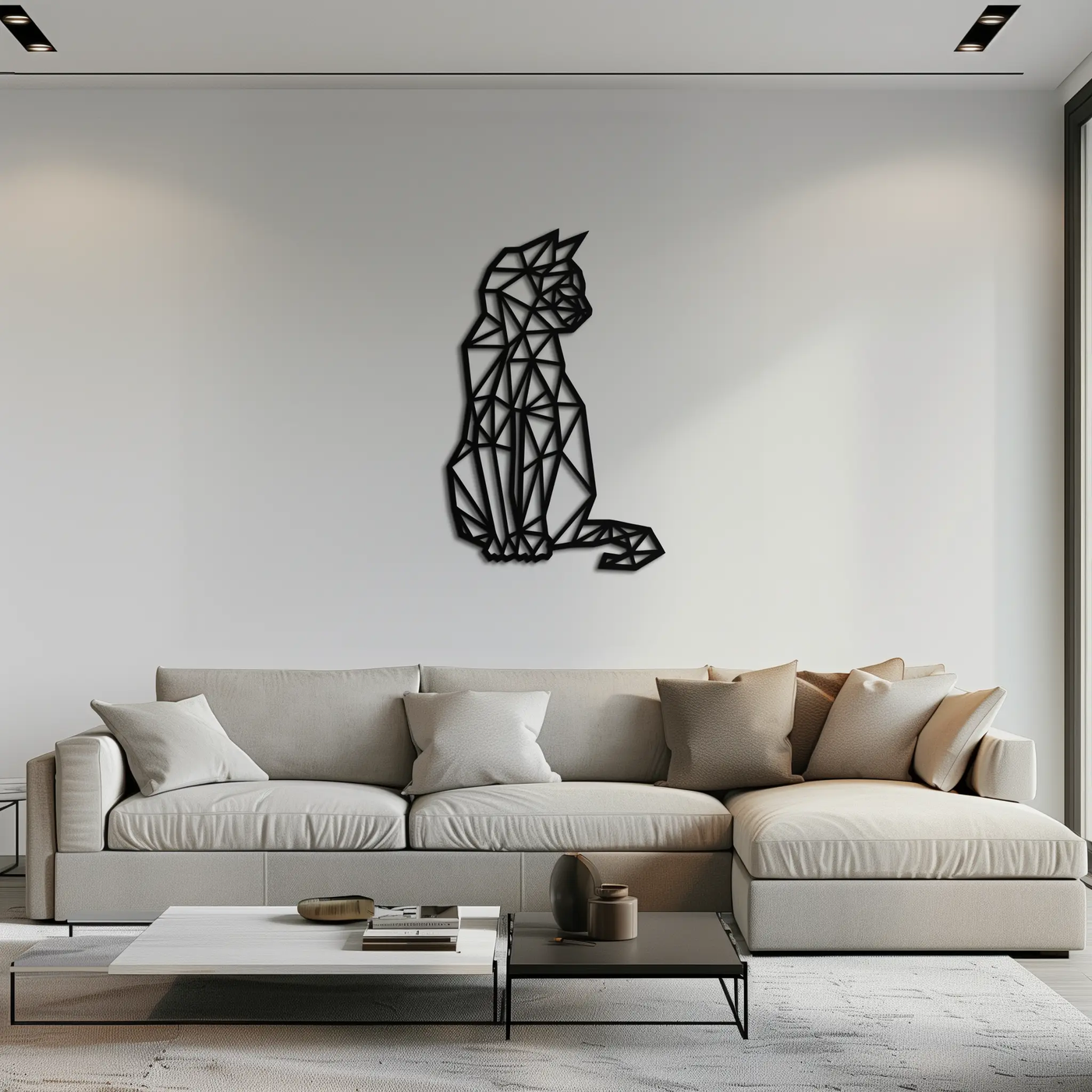 Geometric Cat Metal Wall Art - Modern Feline Home Decor- KAF176 by Enova Art