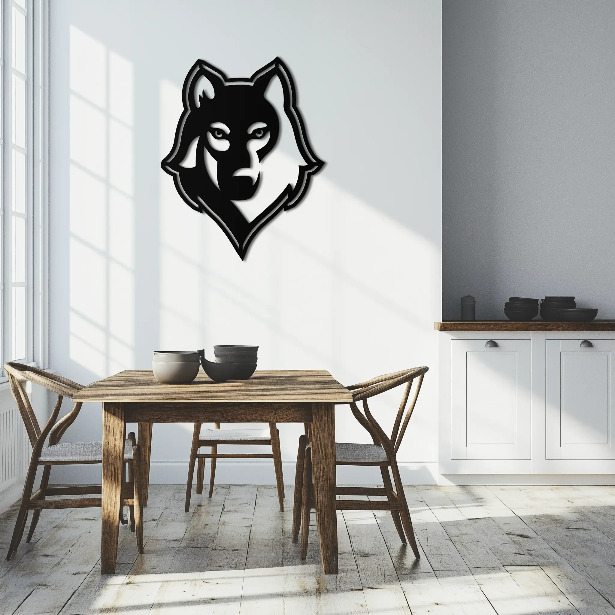 Wolf Metal Wall Art - Geometric Wolf Head Wall Decor- KAF178 by Enova Art