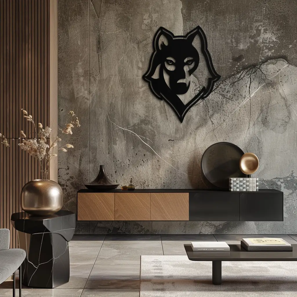 Wolf Metal Wall Art - Geometric Wolf Head Wall Decor- KAF178 by Enova Art
