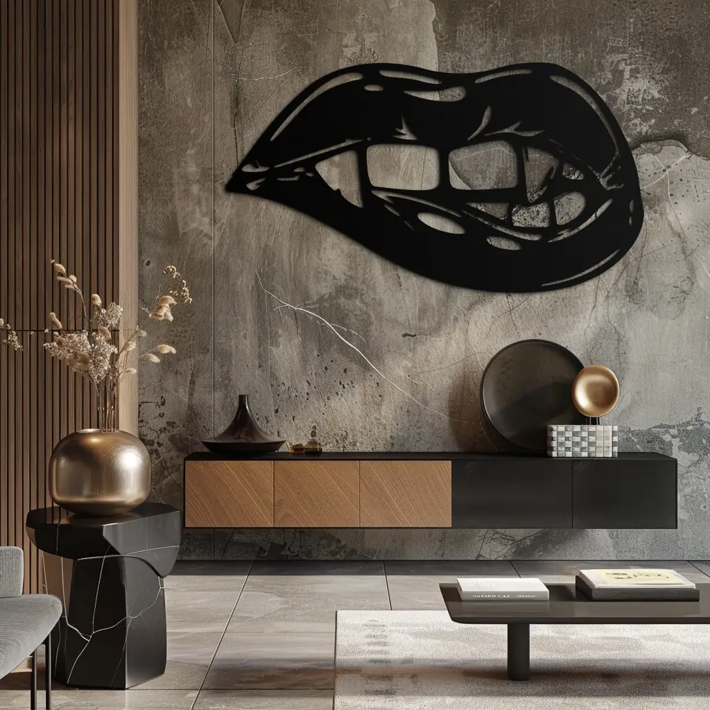 Geometric Lips Metal Wall Art - Bold & Modern Statement Piece- KAF186 by Enova Art
