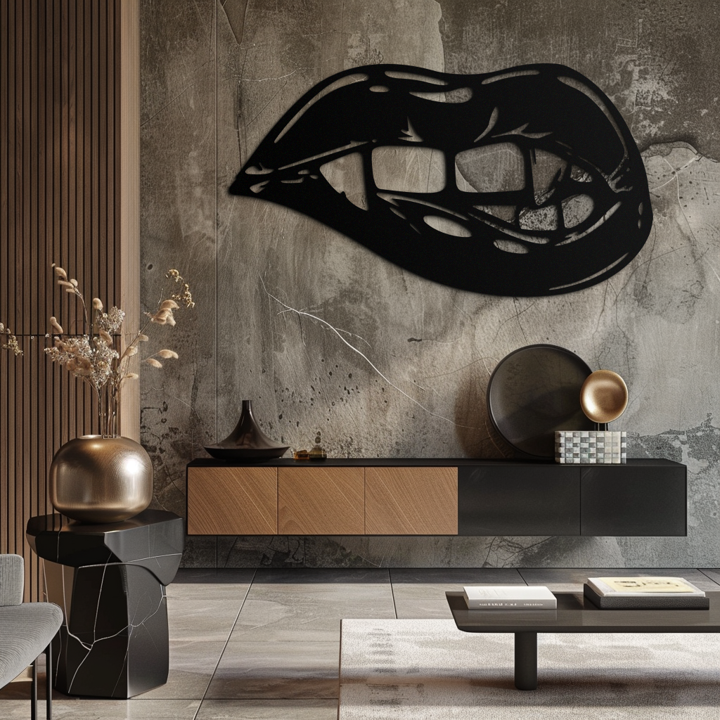 Geometric Lips Metal Wall Art - Bold & Modern Statement Piece- KAF186 by Enova Art