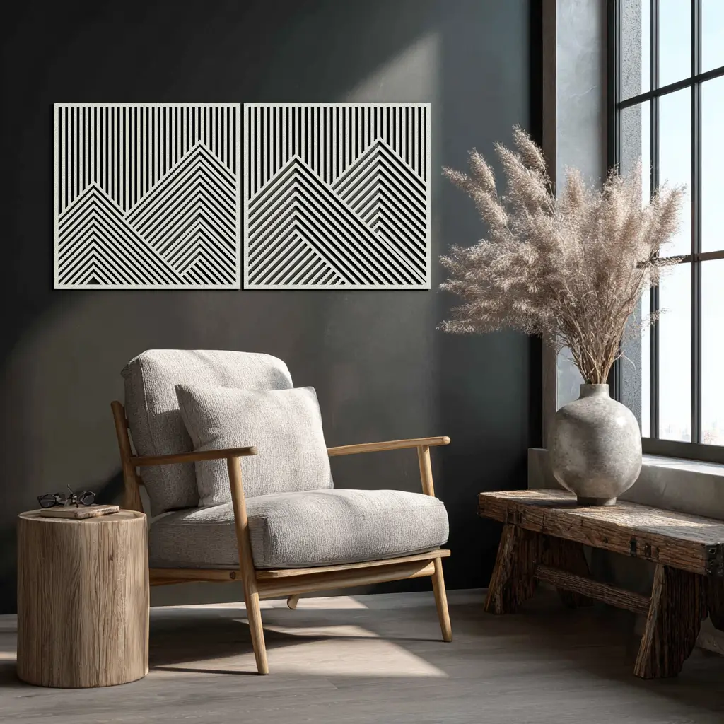 Geometric Mountain Landscape Metal Wall Art - Modern Minimalist Decor- KAF188 by Enova Art