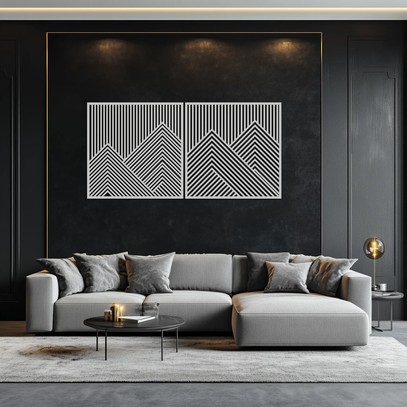 Geometric Mountain Landscape Metal Wall Art - Modern Minimalist Decor- KAF188 by Enova Art