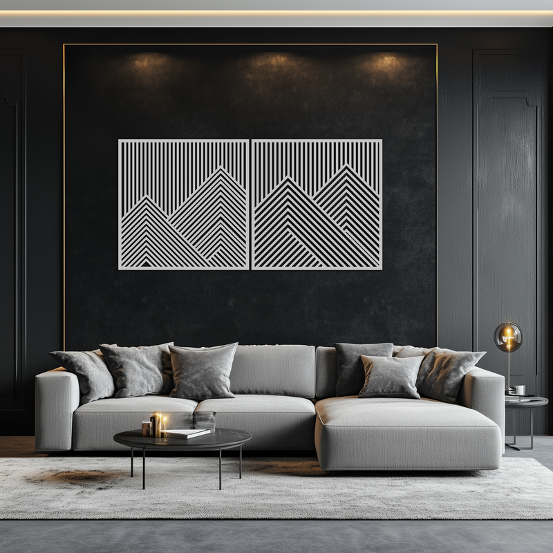 Geometric Mountain Landscape Metal Wall Art - Modern Minimalist Decor- KAF188 by Enova Art
