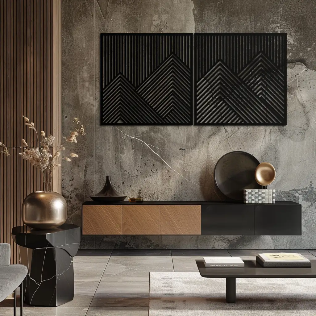Geometric Mountain Landscape Metal Wall Art - Modern Minimalist Decor- KAF188 by Enova Art
