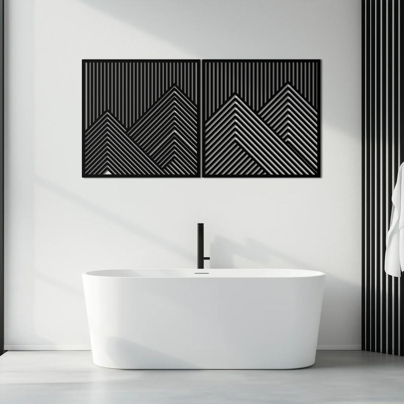 Geometric Mountain Landscape Metal Wall Art - Modern Minimalist Decor- KAF188 by Enova Art