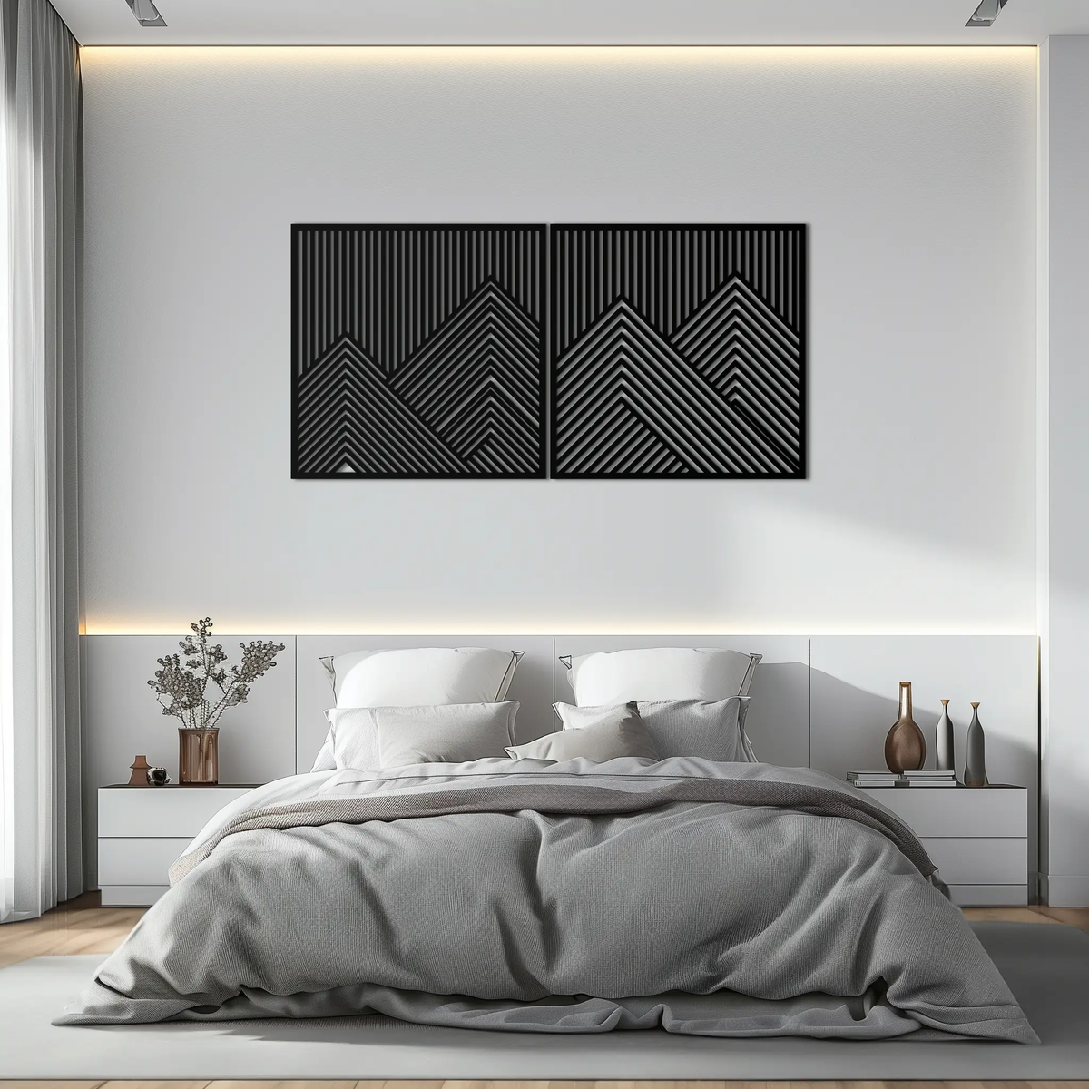 Geometric Mountain Landscape Metal Wall Art - Modern Minimalist Decor- KAF188 by Enova Art