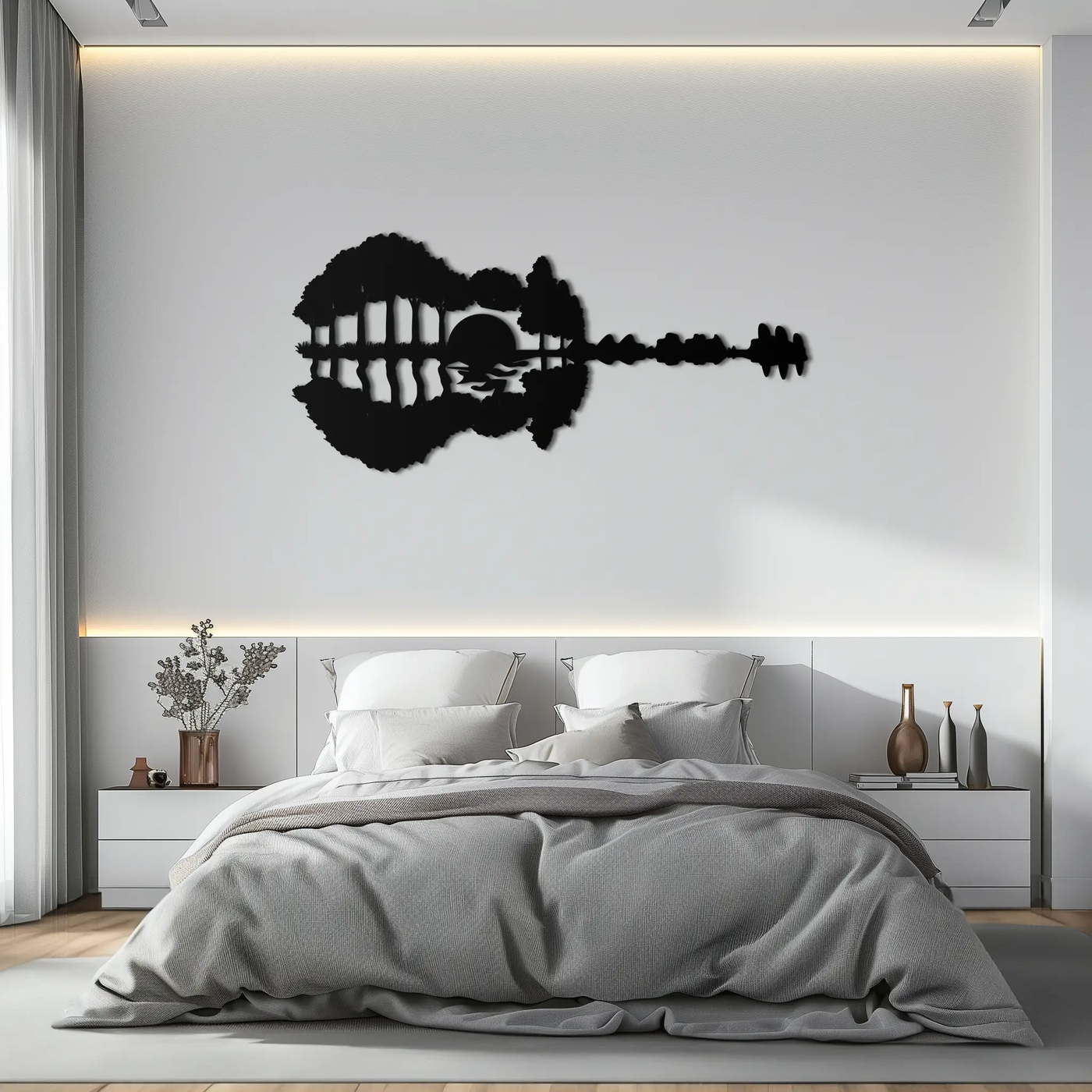 Guitar Landscape Metal Wall Art – Music & Nature Fusion - KAF191 by Enova Art