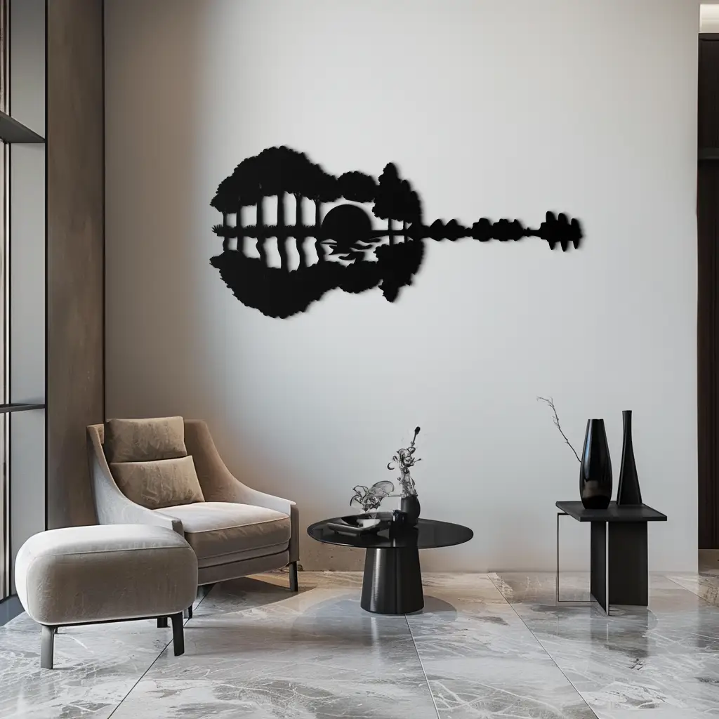 Guitar Landscape Metal Wall Art – Music & Nature Fusion - KAF191 by Enova Art