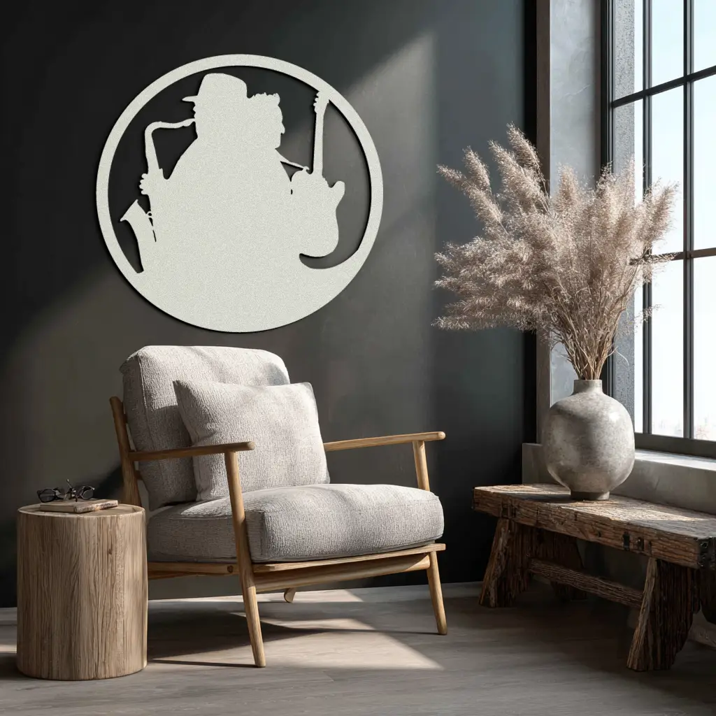 Jazz Musicians Metal Wall Art – Saxophone & Guitar Design - KAF192 by Enova Art