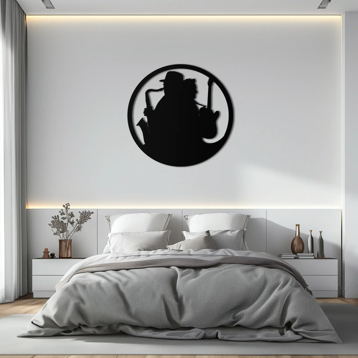 Jazz Musicians Metal Wall Art – Saxophone & Guitar Design - KAF192 by Enova Art