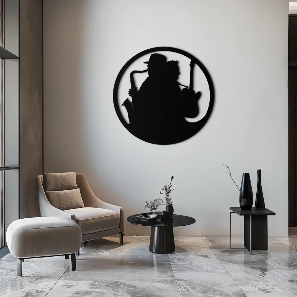 Jazz Musicians Metal Wall Art – Saxophone & Guitar Design - KAF192 by Enova Art