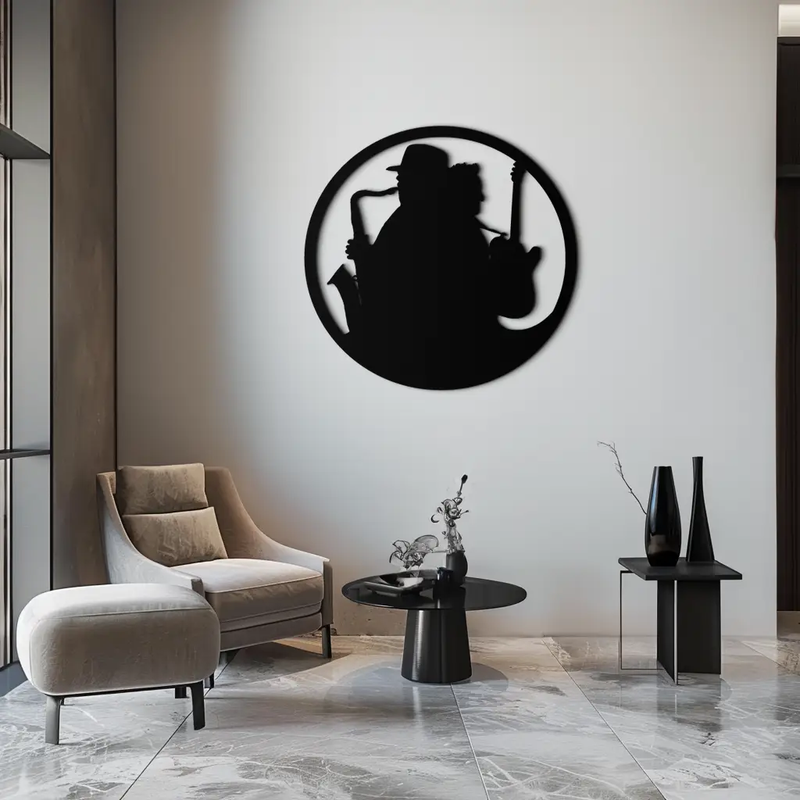 Jazz Musicians Metal Wall Art – Saxophone & Guitar Design - KAF192 by Enova Art