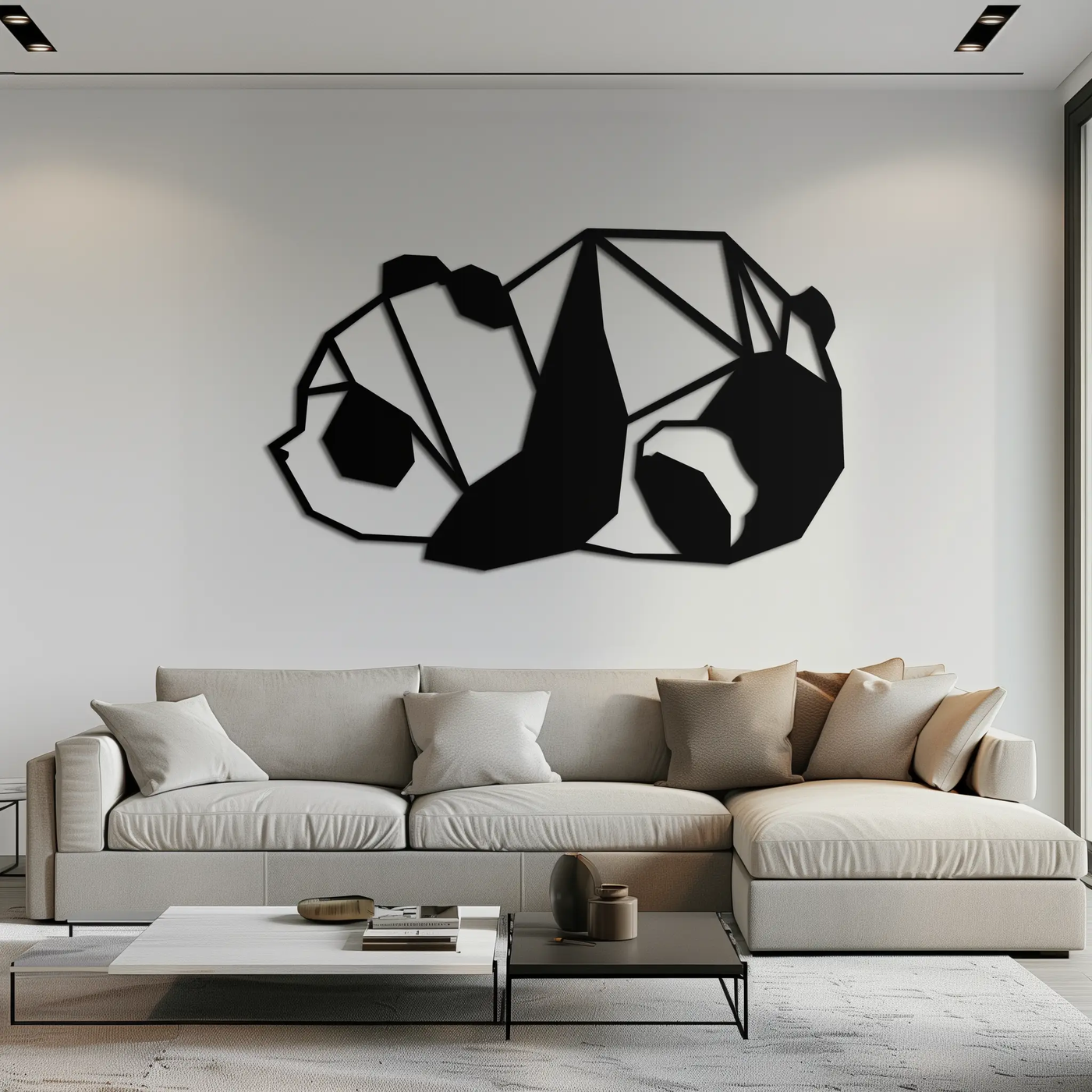 Geometric Sleeping Panda Metal Wall Art - Minimalist & Modern Decor - KAF195 by Enova Art