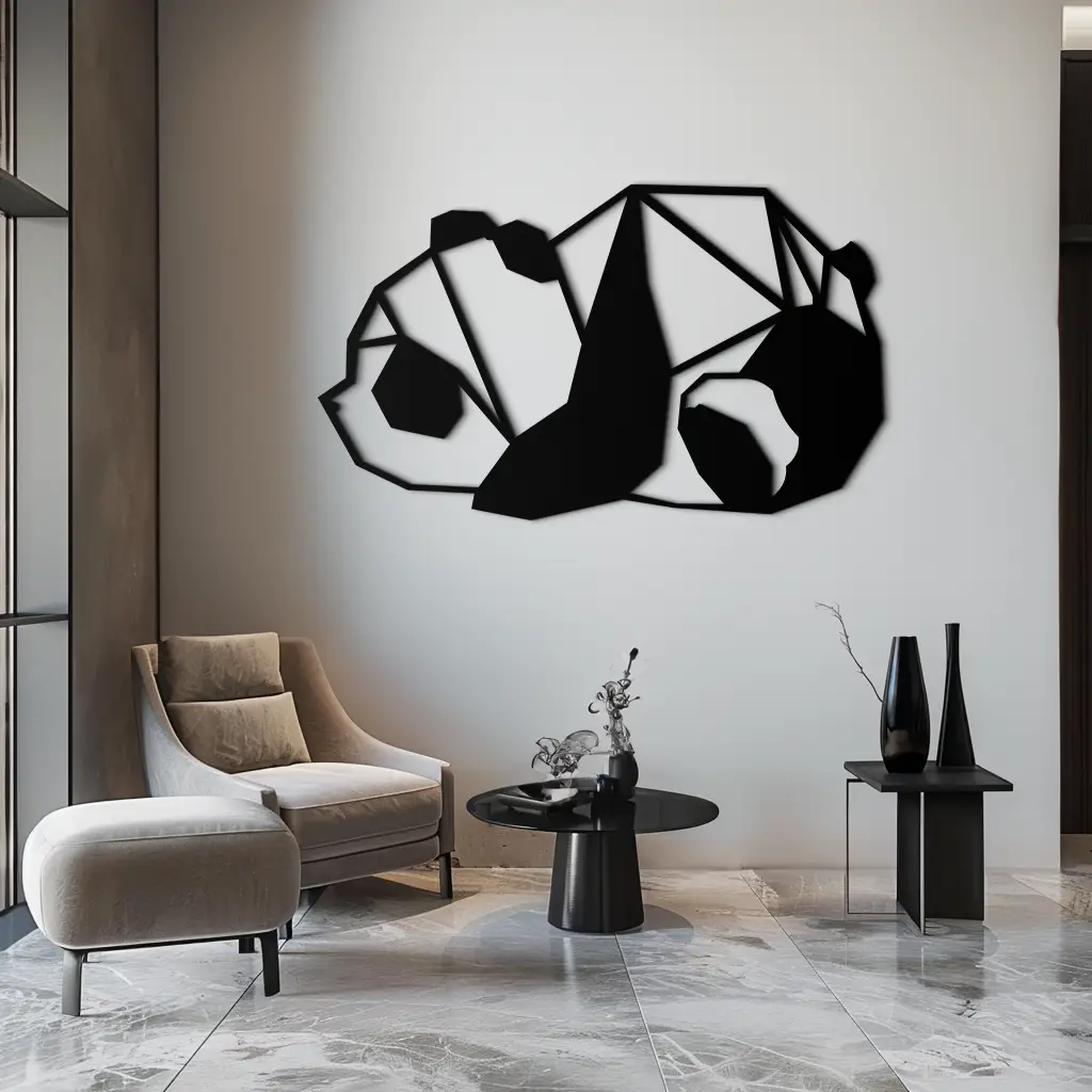 Geometric Sleeping Panda Metal Wall Art - Minimalist & Modern Decor - KAF195 by Enova Art