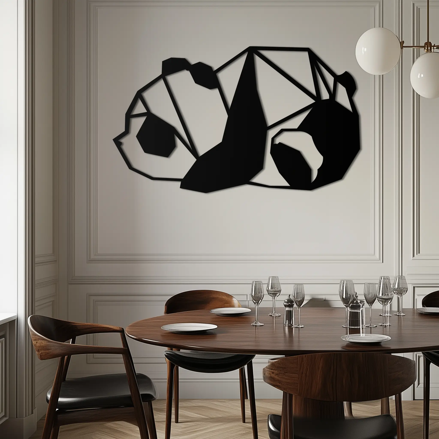 Geometric Sleeping Panda Metal Wall Art - Minimalist & Modern Decor - KAF195 by Enova Art
