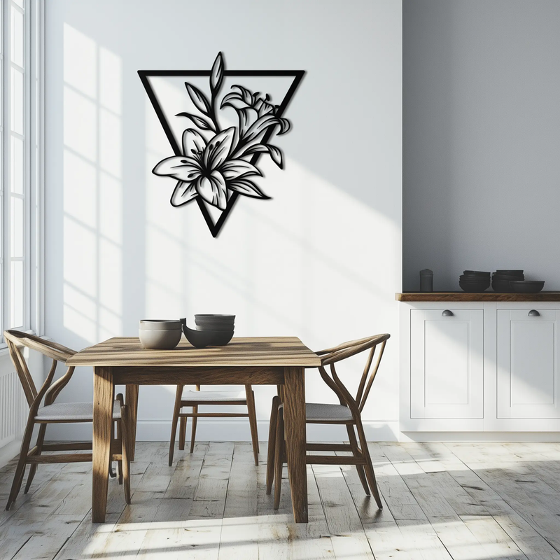 Geometric Lily Flower Metal Wall Art – Elegant Floral Design for Modern Decor - KAF196 by Enova Art