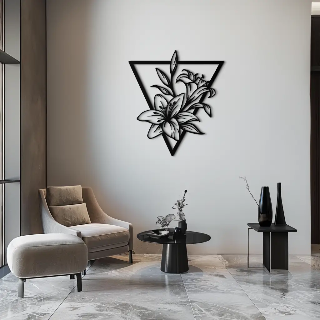 Geometric Lily Flower Metal Wall Art – Elegant Floral Design for Modern Decor - KAF196 by Enova Art