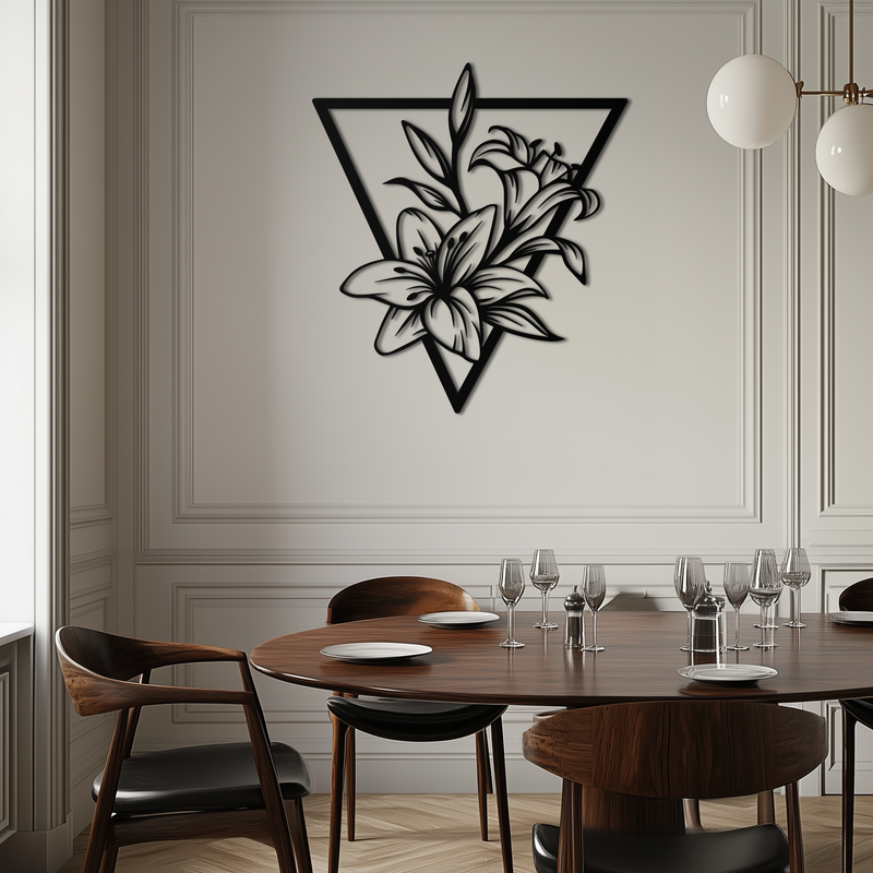 Geometric Lily Flower Metal Wall Art – Elegant Floral Design for Modern Decor - KAF196 by Enova Art