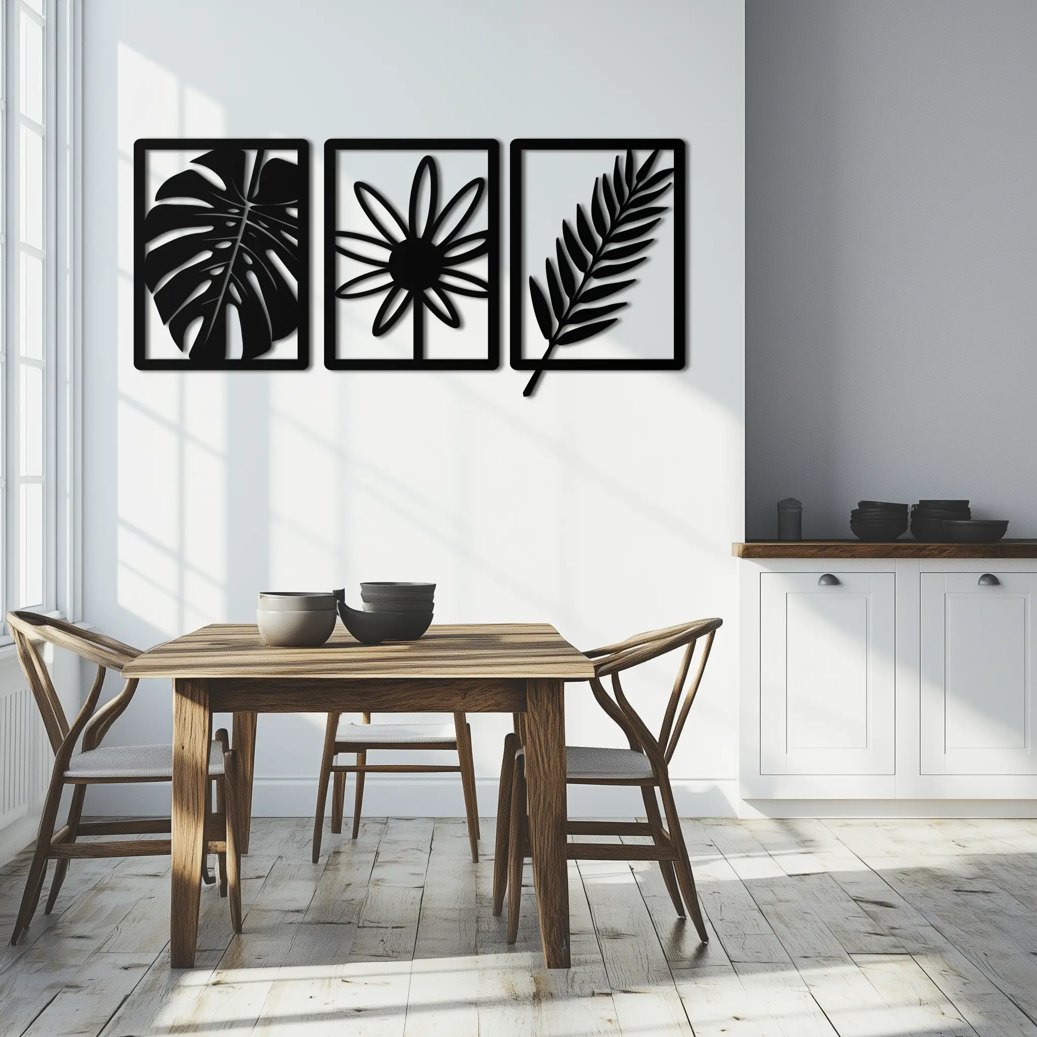 Botanical Metal Wall Art Set - Nature-Inspired Minimalist Decor - KAF198 by Enova Art