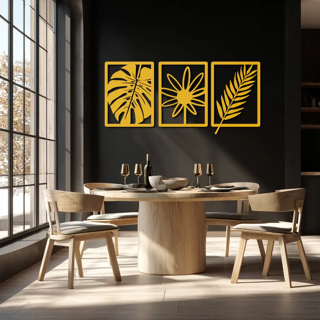 Botanical Metal Wall Art Set - Nature-Inspired Minimalist Decor - KAF198 by Enova Art