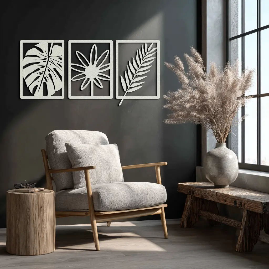 Botanical Metal Wall Art Set - Nature-Inspired Minimalist Decor - KAF198 by Enova Art