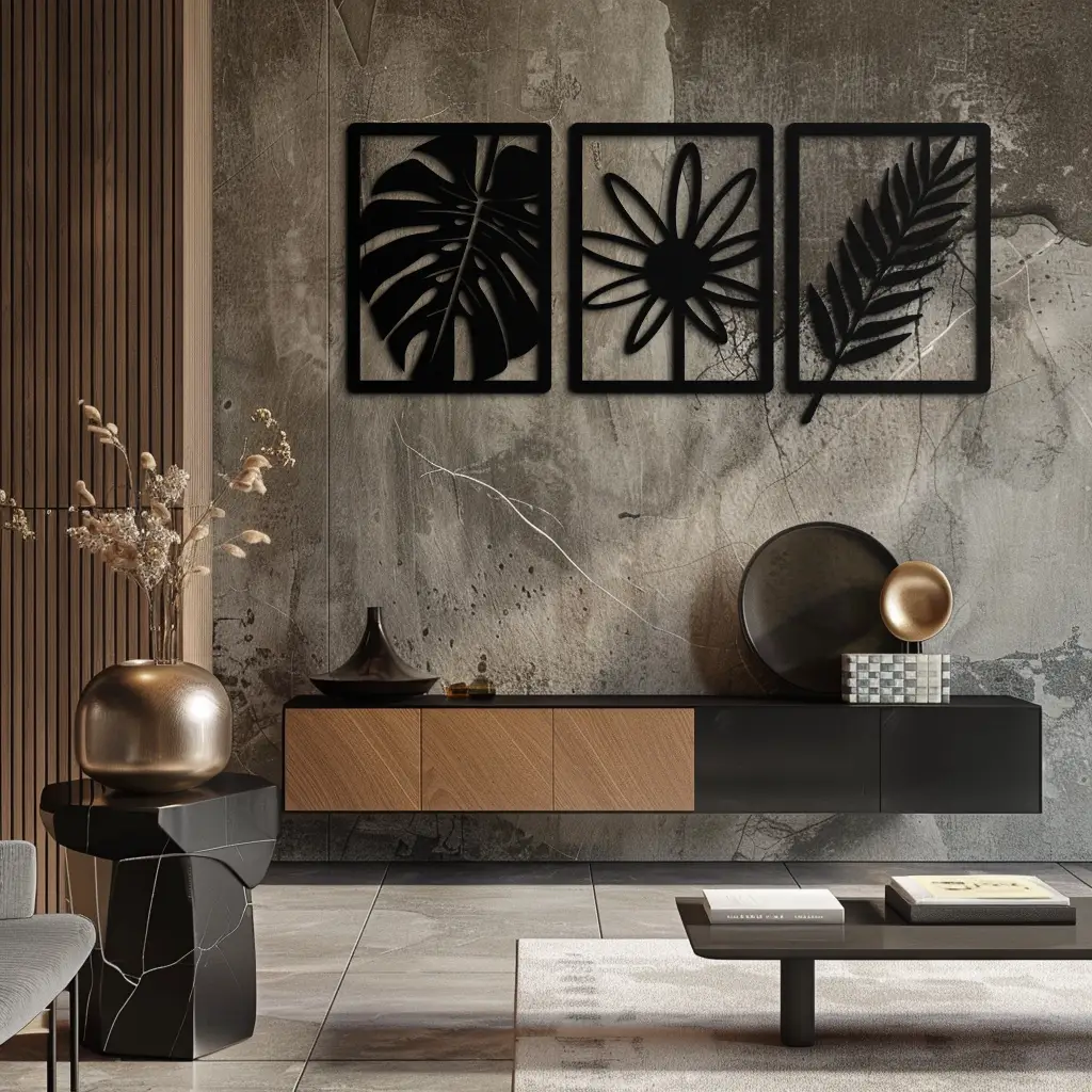 Botanical Metal Wall Art Set - Nature-Inspired Minimalist Decor - KAF198 by Enova Art