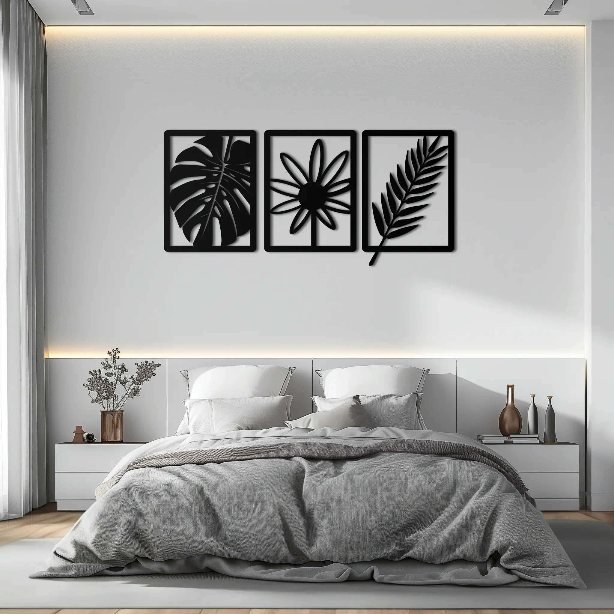 Botanical Metal Wall Art Set - Nature-Inspired Minimalist Decor - KAF198 by Enova Art