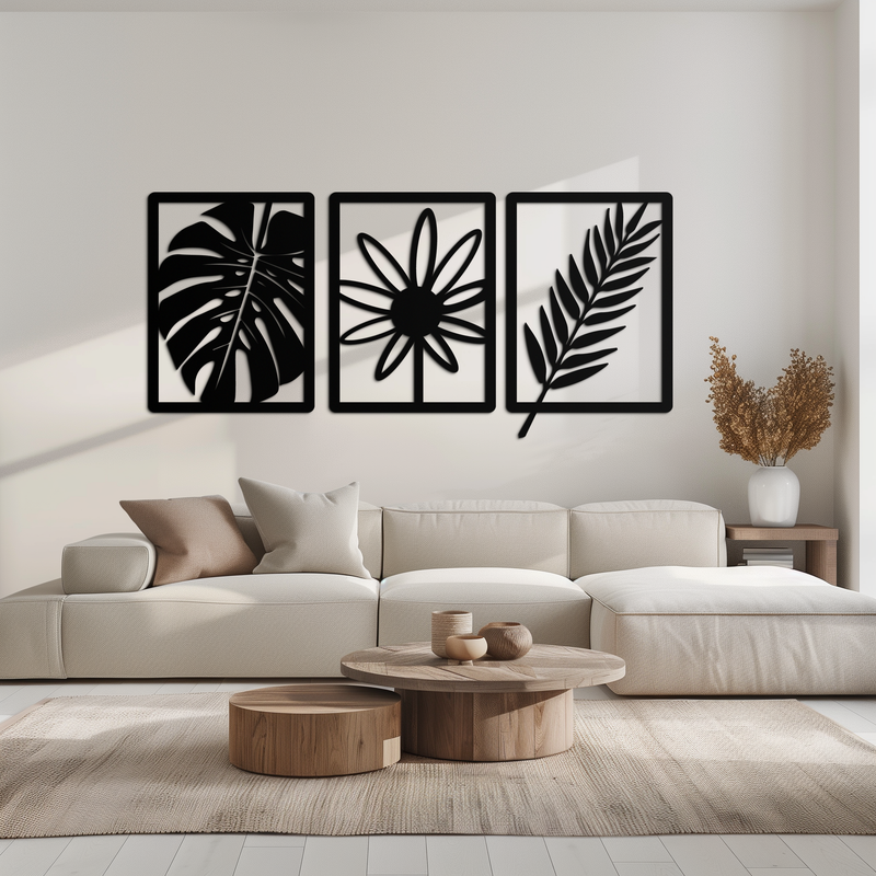 Botanical Metal Wall Art Set - Nature-Inspired Minimalist Decor - KAF198 by Enova Art